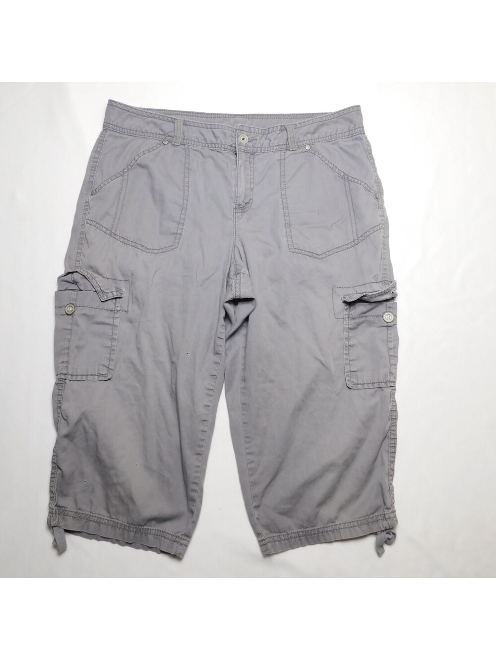 Faded Glory Cargo Capri Pants Womens 12 Gray 100% Cotton Utility Y2K Gorpcore